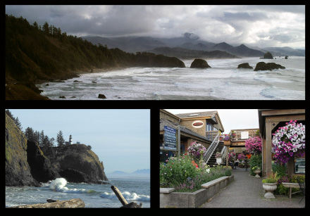 Picture collage of Cannon Beach, OR