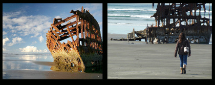 Picture collage of Peter Iredale shipwreck